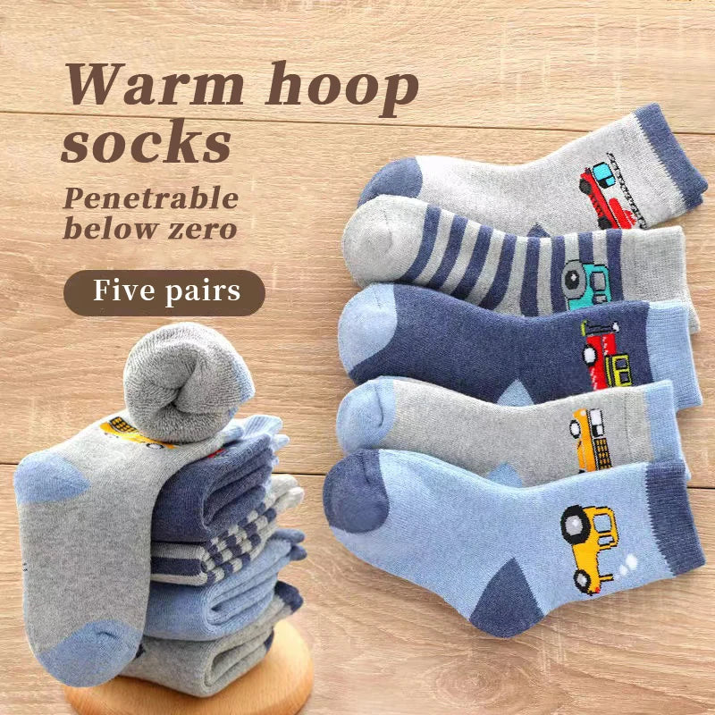 5Pairs 1-16Years Terry Socks for Children cartoon children's fashion wholesale to resell socks little car Delicate and soft