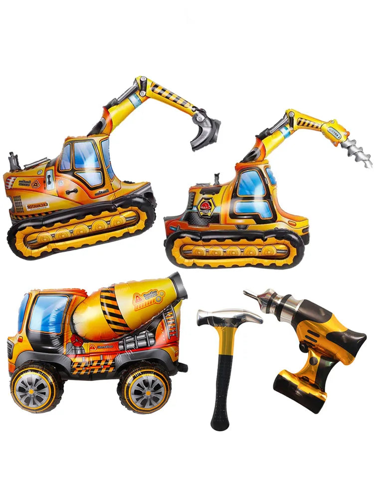 Construction Themed Birthday Party Balloon Excavator Balloon Hammer Drill Balloon Boys Men Birthday Party Decorations Supplies