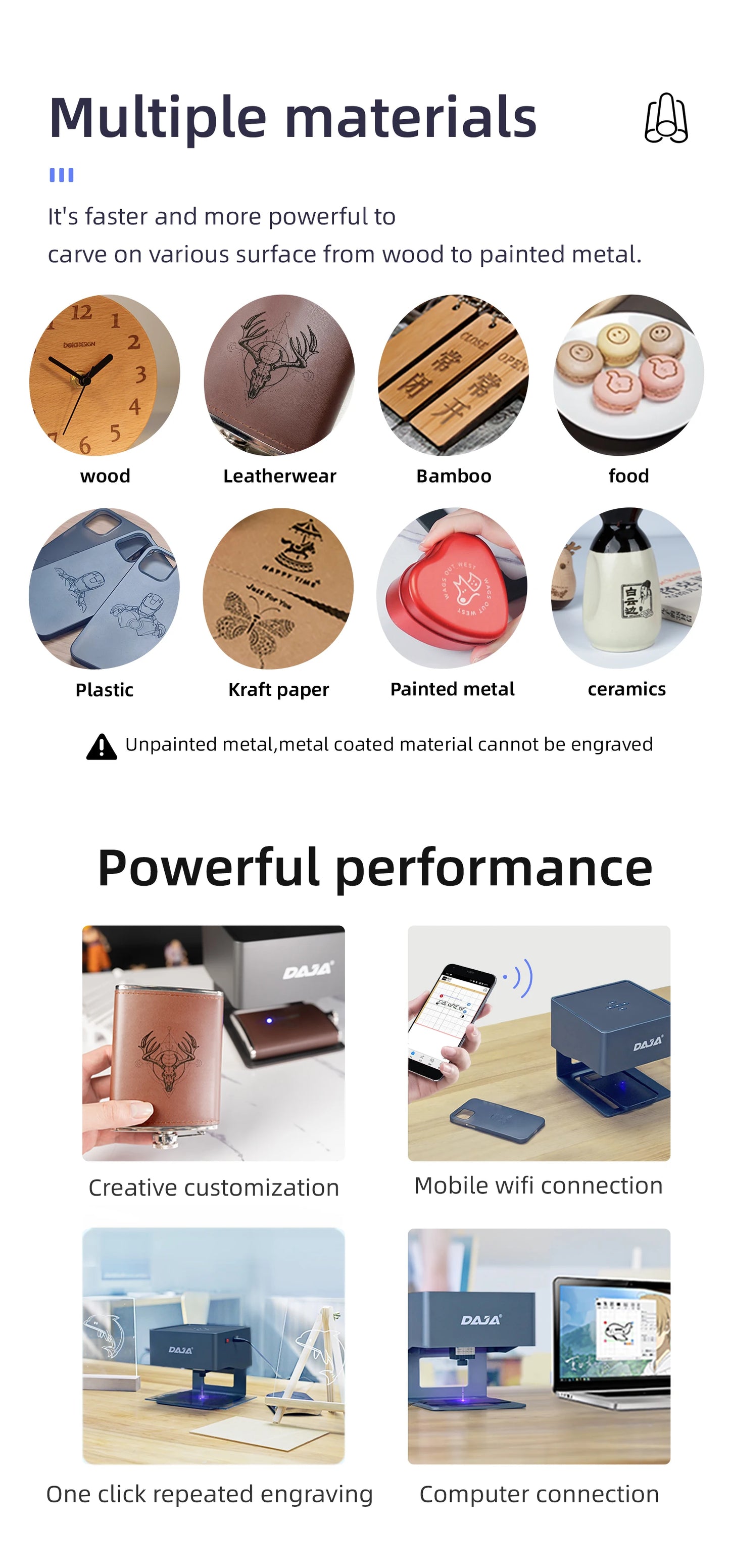 DAJA DJ6 Laser Engraver Diy Laser Engraving Machine Fast Mini Logo Mark Printer Cutter Woodworking Wood Plastic glass for iPhone