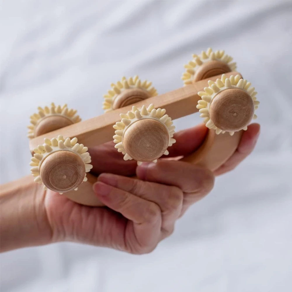 Manual Wooden Back Massage Roller Wood Massager Handheld Roller for Neck Leg Back Deep Tissue Muscle Massage Relax Body Shaping