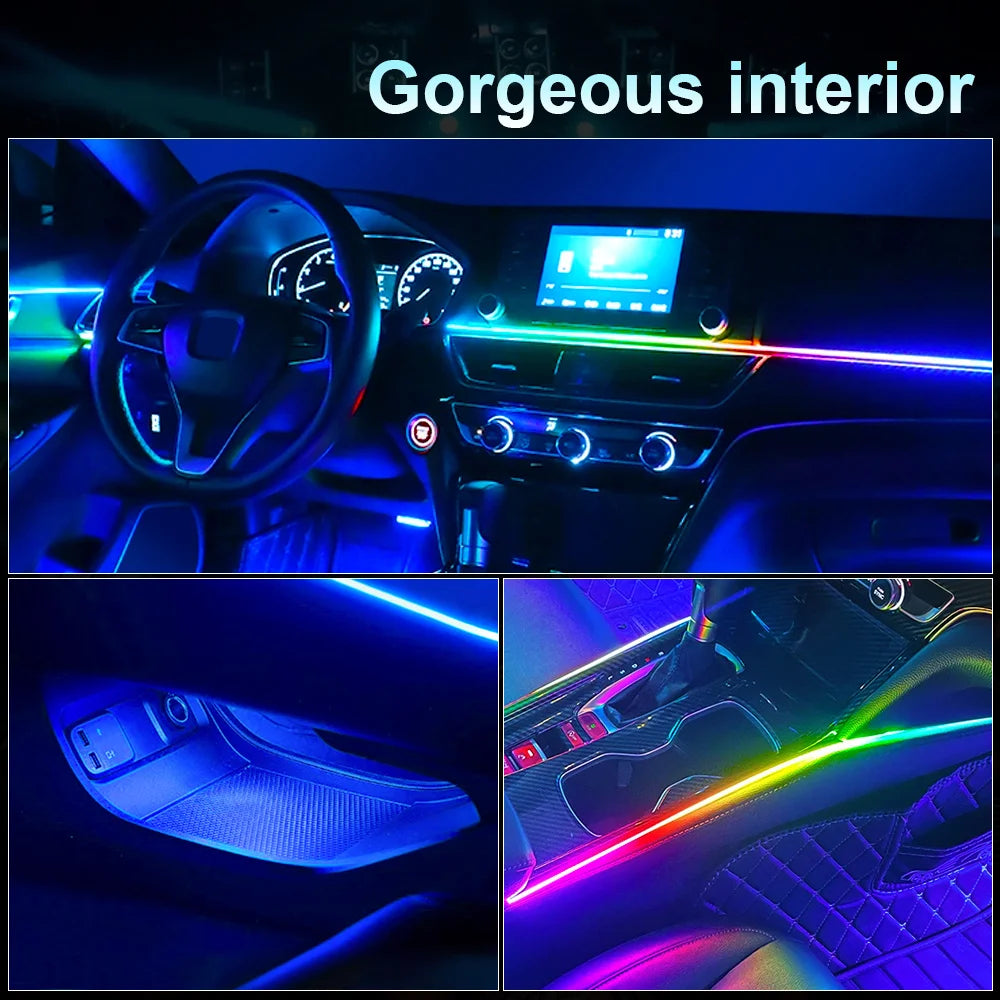 6/10/14/18 In 1 LED Dual Zone Symphony Streamer Car Ambient Light Interior RGB Neon Acrylic Strip Decoration Atmosphere Lamp 12V