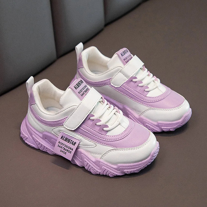 Spring New Kids Sneakers 2023 PU Girls Casual Mesh Solid Pink Light Boys White Hook & Loop Children Non-slip Sports Shoe Fashion