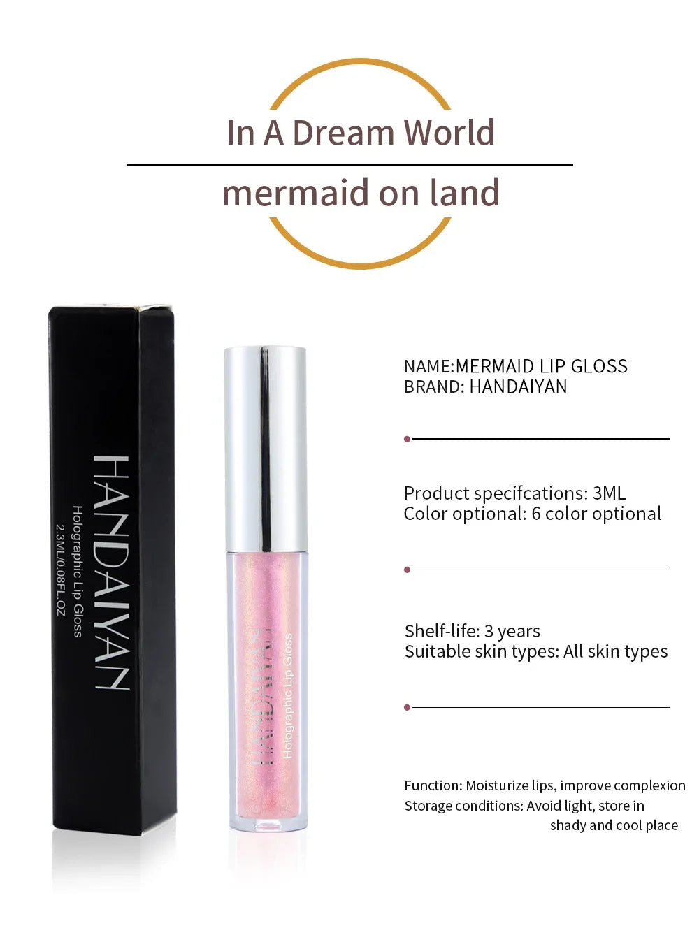 6 Colors Laser Holographic Lip Gloss Liquid Lipstick Mermaid Pigment Longlasting Glitter Lipgloss Waterproof Metallic Lip Makeup