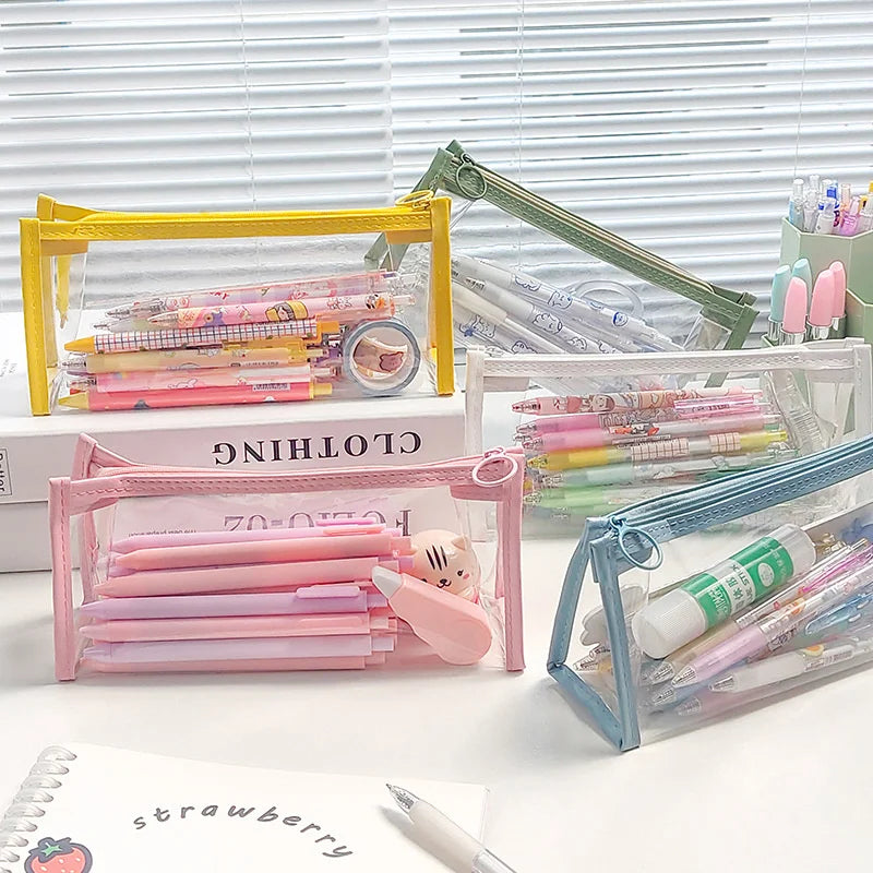 Kawaii Pencil Cases PVC Waterproof Pencil Bags Transparent Pen Pouch Trousse Scolaire School Supplies Cute Korean Stationery