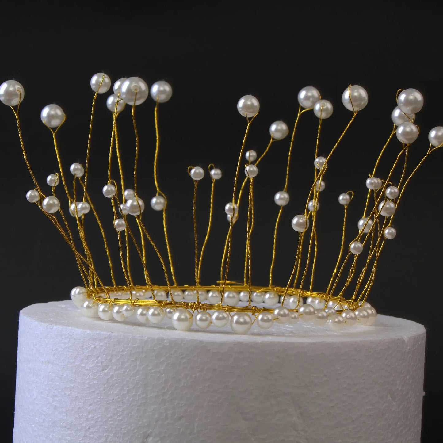 Shiny Handmade Pearl Princess Crown Cake Topper Wedding Decorating Bride and Groom Happy Birthday Hat Decoration