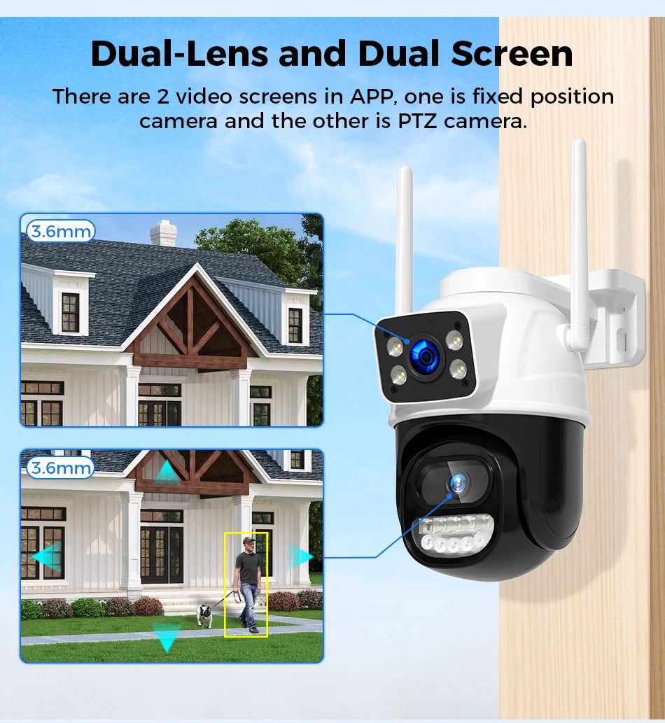 Hiseeu Wifi Surveillance Camera, Dual Lens, 4X Digital Zoom, AI Human Detect, ONVIF, Outdoor Security PTZ IP Cameras, 4K, 8MP