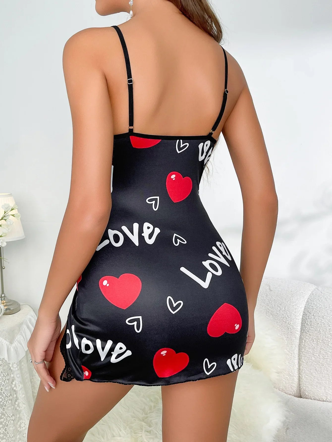 Sleepwear Women's Nightgown Sexy Lingerie Love Printed Halter Backless Mini Dress Casual Pajamas Sleepshirts Nighties