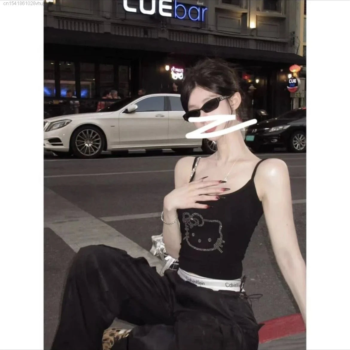 Sanrio Hello Kitty Diamond Tank Top With Bra Sexy Fashion Gothic Aesthetic Crop Top Y 2k Girls New Summer Youthful Woman Clothes