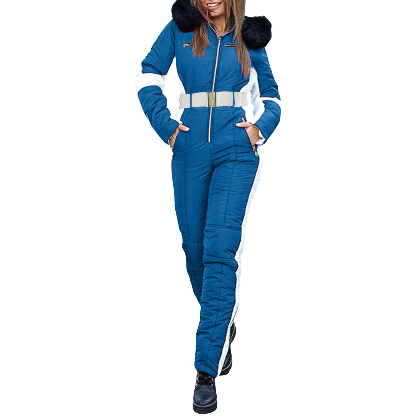 Outdoor Ski Jumpsuit Thick Winter Warm Jumpsuit Woman'S Snowboard Skisuit Outdoor Sports Skiing Pant Set Zipper Ski Suit Clothes