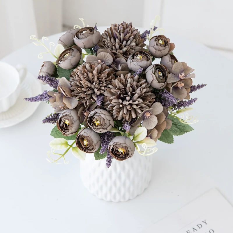 Artificial Hydrangea Flowers for Scrapbook Silk Tea Rose buds Vase for Home Decor Wedding Bouquet DIY A Cap Christmas Garland
