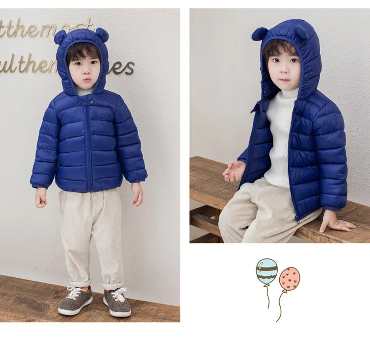 Cute Baby Girls Winter Clothes Kids Light Down Coats with Ear Hoodie Spring Girl Jacket Toddler Children Clothing for Boys Coat