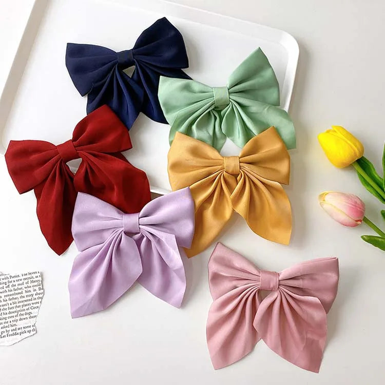 Fashion Sweet Bow Hair Clip Solid Color Girl Satin Butterfly Hair Clip Duck Mouth Clip Children's Hair Accessories