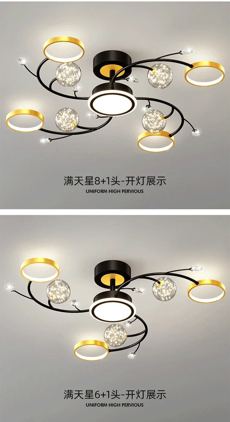 Nordic Living Room Modern Simple Atmospheric Luxury Ceiling Light Romantic Starry Sky Crystal Hall Chandelier Creative Black Art