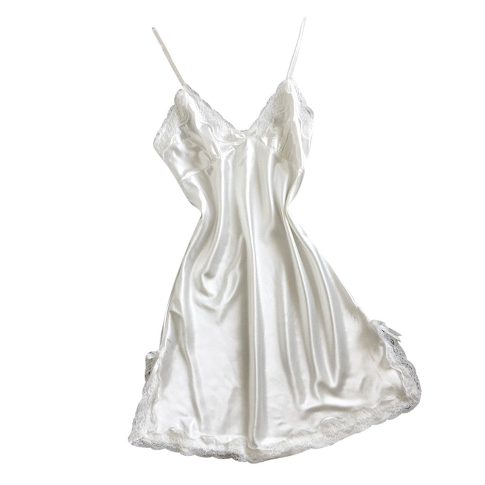 Nightgown Women Gown Sleepdress Sexy Lace Nighty Robe Spaghetti Strap Sleepwear Summer Silk Satin Nightdress Loungewear Side Bow