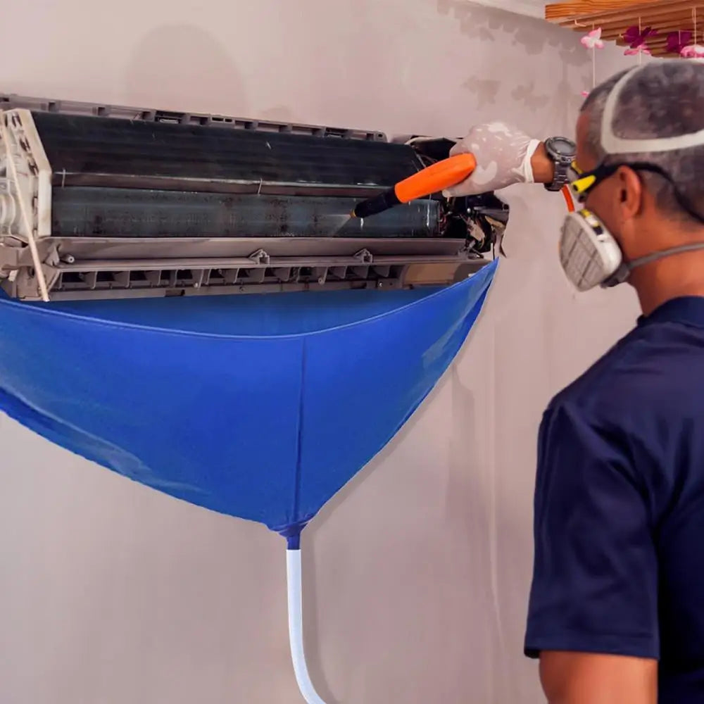 Air Conditioner Cleaning Cover Reusable Funnel Shape Split AC Cleaning Bag With Water Pipe Wall Mounted Service Bag For AC Units