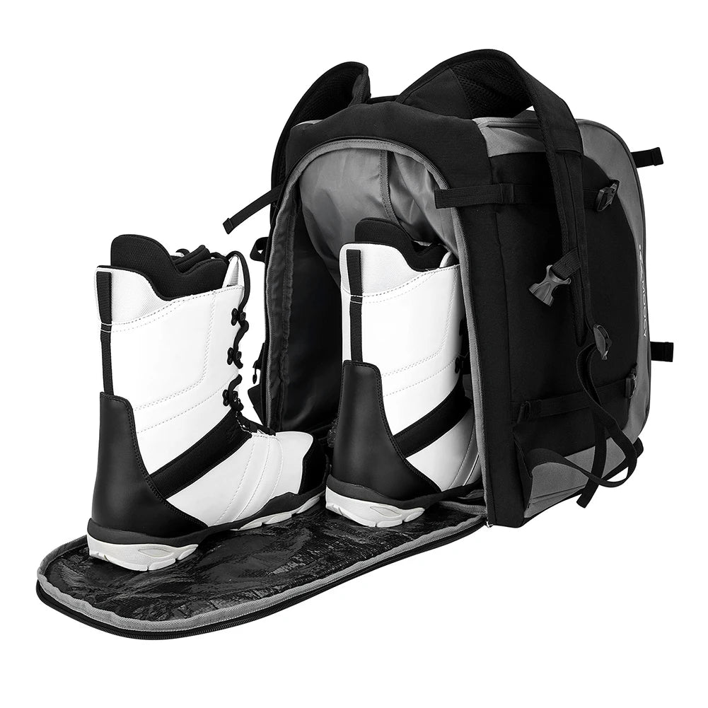 65L Ski Boot Travel Backpack Large Capacity Ski Boot Bag Durable Storage Backpack For Ski Helmet Goggles Snowboard 21x15x13 In