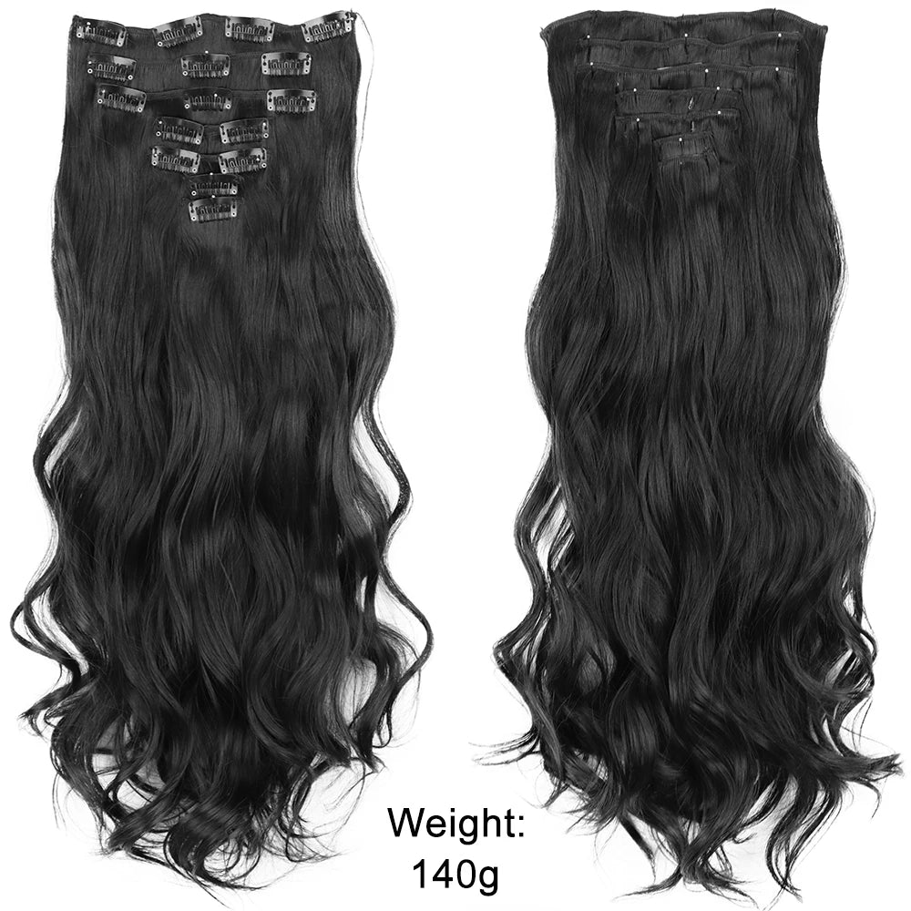 Long Straight Hairstyle 16 Clips 7Pcs/Set Hair Extensions Natural Synthetic Blonde Black Hairpieces Heat Resistant For Women