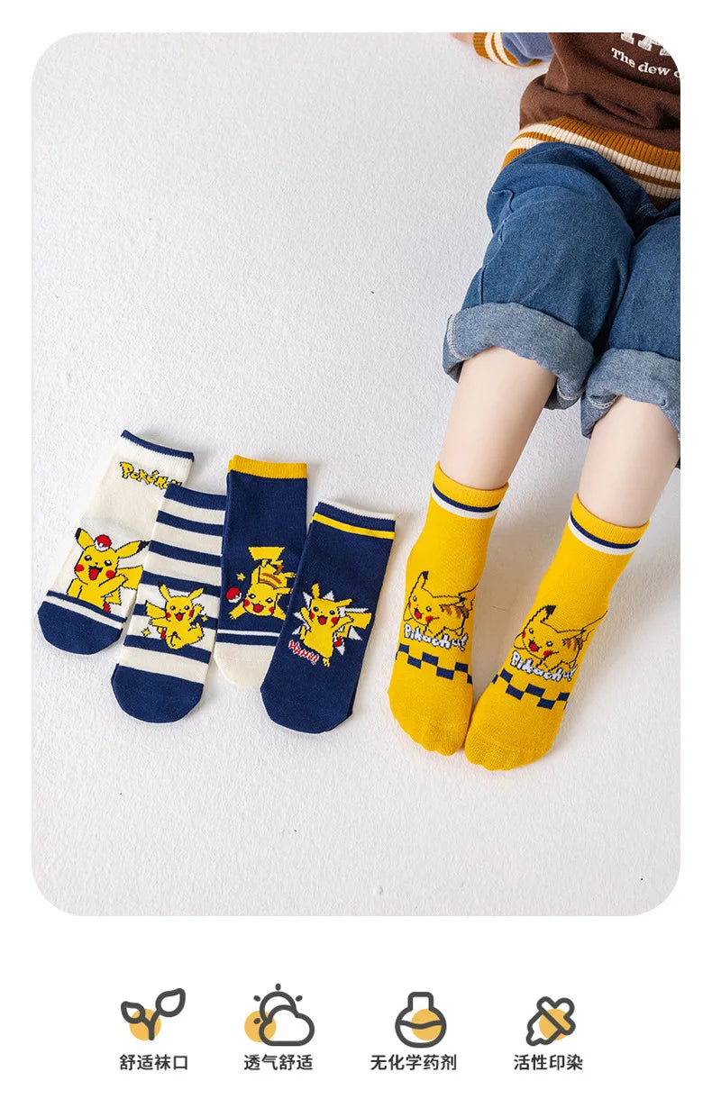 5 Pairs Pikachu Kids Socks Kawaii New Fall Winter Cartoon Boy Children Mid-calf Socks Cotton Sock for Boys Gifts