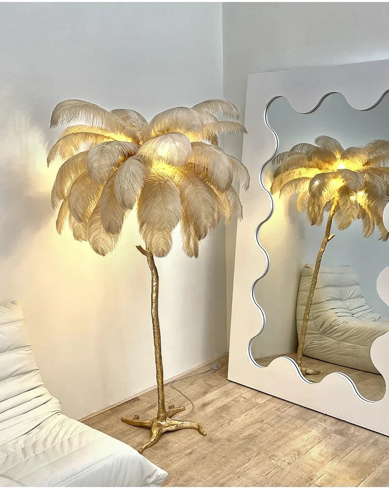 Nordic Feather Floor Lamp Light Luxury Internet Celebrity Ostrich Ins Live Broadcast Room Decoration Atmosphere Table