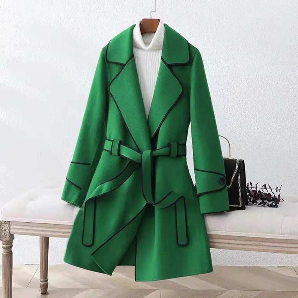 Stylish Women Outerwear Elegant Long Sleeves Autumn Winter Slim Fit Open Stitch Woolen Coat Ladies Jacket Streetwear