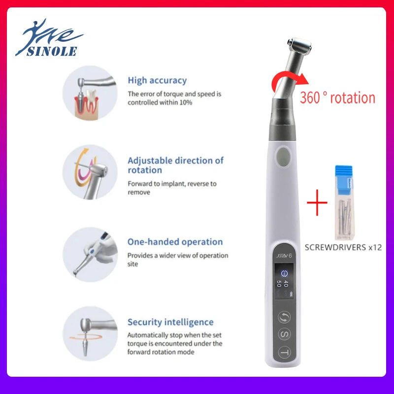 Portable Dental Implant Torque Electric Wrench Torque Driver 360° Rotated 50Ncm 50rpm with 16Pcs Screws Dentistry Repair Tools
