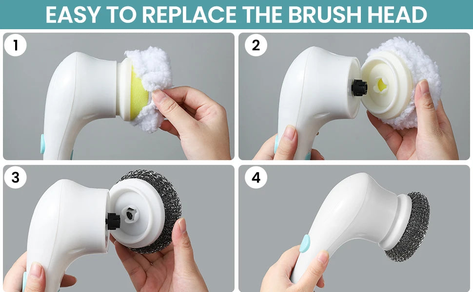 Electric Cordless Motorized Cleaning Brush and Five Interchangeable Brush-Heads,Handheld Power Shower Scrubber