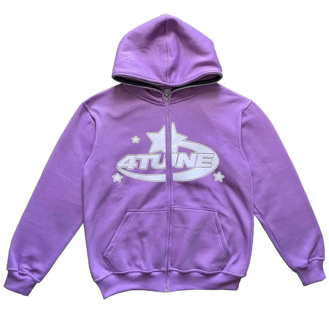 4tune full zipper sweatshirt American youth cardigan zipper jacket retro y2k hoodie women's casual loose sweatshirt