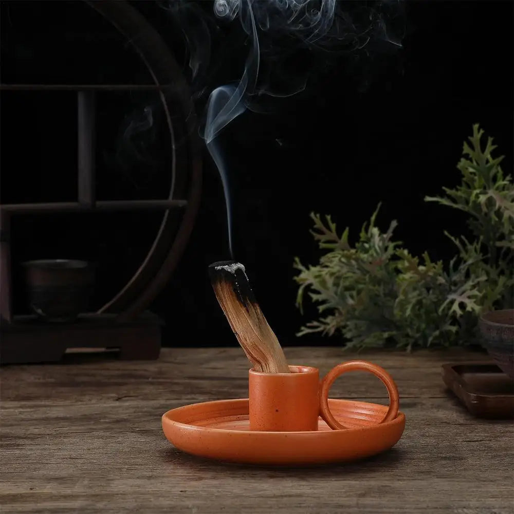 Palo Santo Sticks Holder Ceramic Sage Holder Ash Catcher Incense Burner Scent Wood Stand Burning Bowl with Handle for Palo Santo