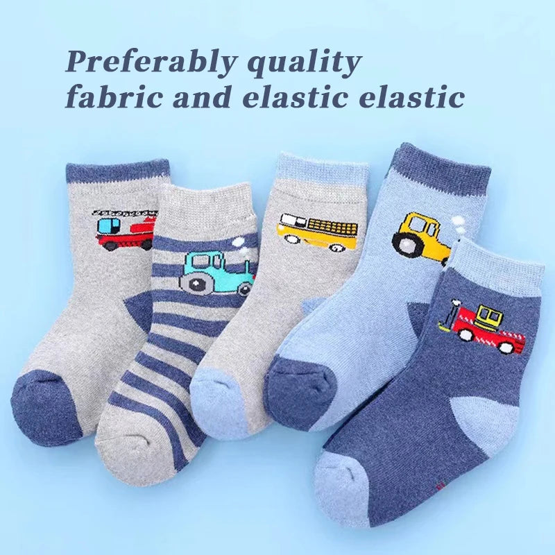 5Pairs 1-16Years Terry Socks for Children cartoon children's fashion wholesale to resell socks little car Delicate and soft