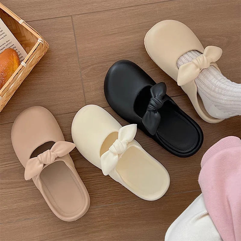 Summer Bow Knot Slipppers Platform Non-slip Outdoor Slippers Women's Sandals Comfortable Flip Flops House Shoes Ladies