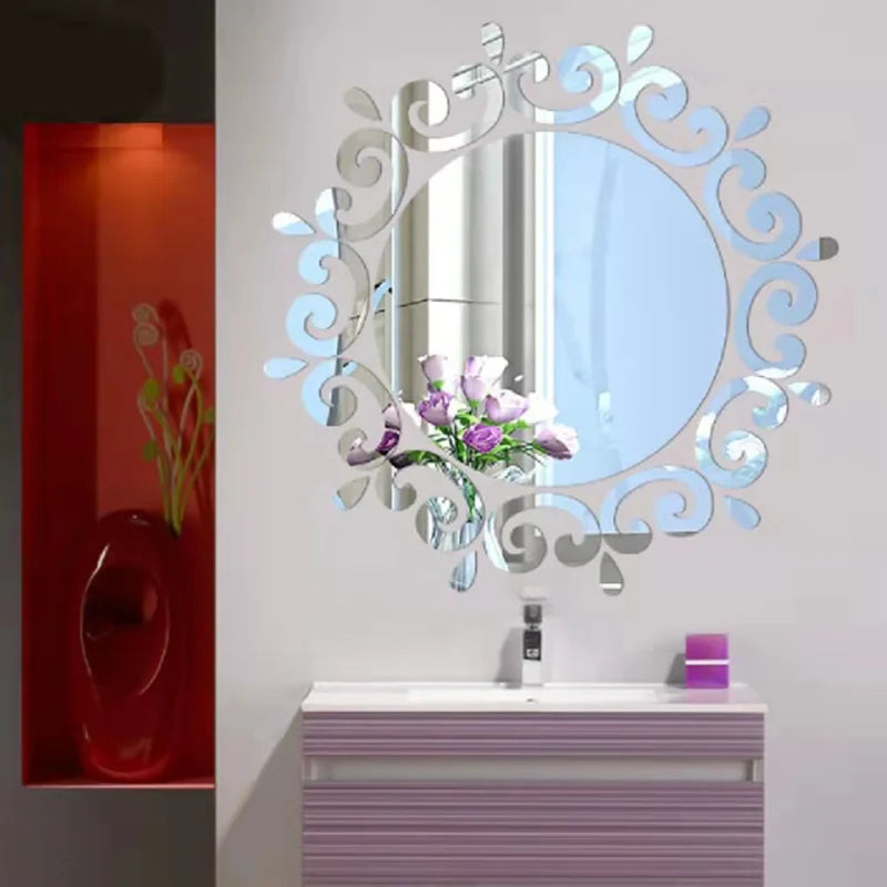 3D Acrylic Mirror Sticker Living Room Bedroom Lace Mirror Home Office Wall-Sticker Decals Stickers ECO-Friendly Home Decor