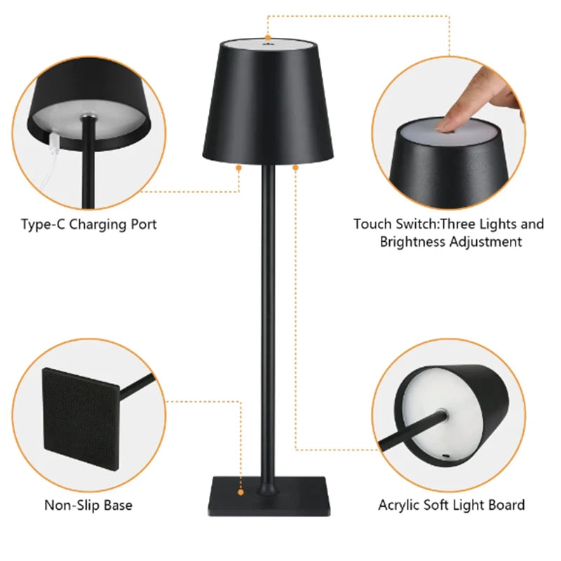 LED Desk Lamp Bar Restaurant Ambiance Wireless Table Lamps Study Office Night Light Waterproof Touch Lamp with USB Charging