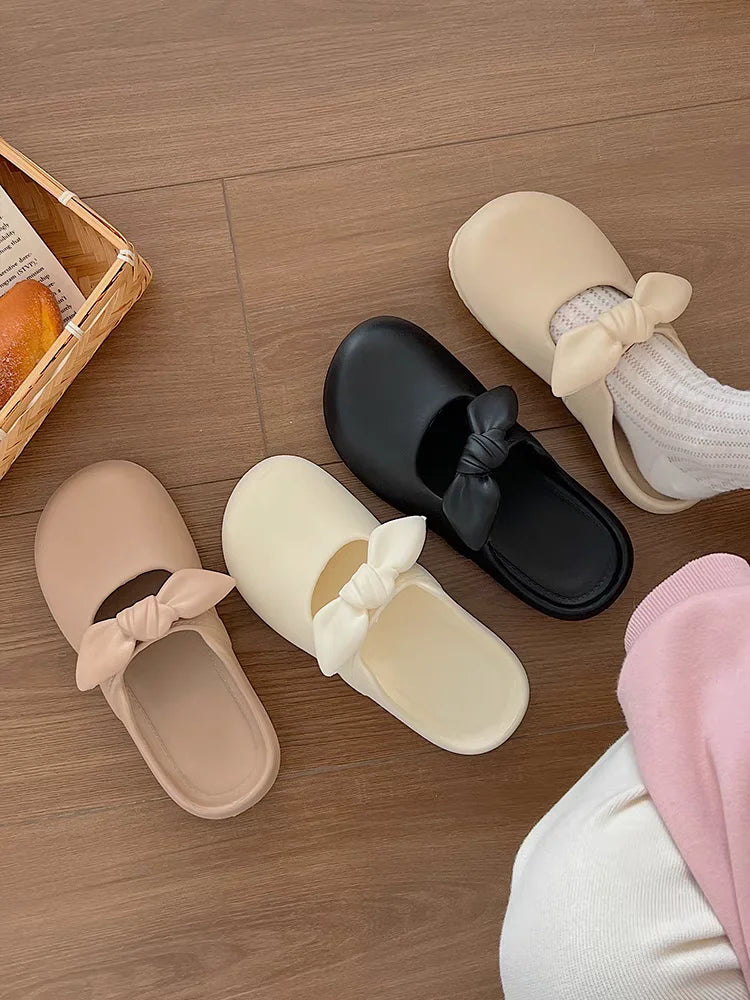 Summer Bow Knot Slipppers Platform Non-slip Outdoor Slippers Women's Sandals Comfortable Flip Flops House Shoes Ladies