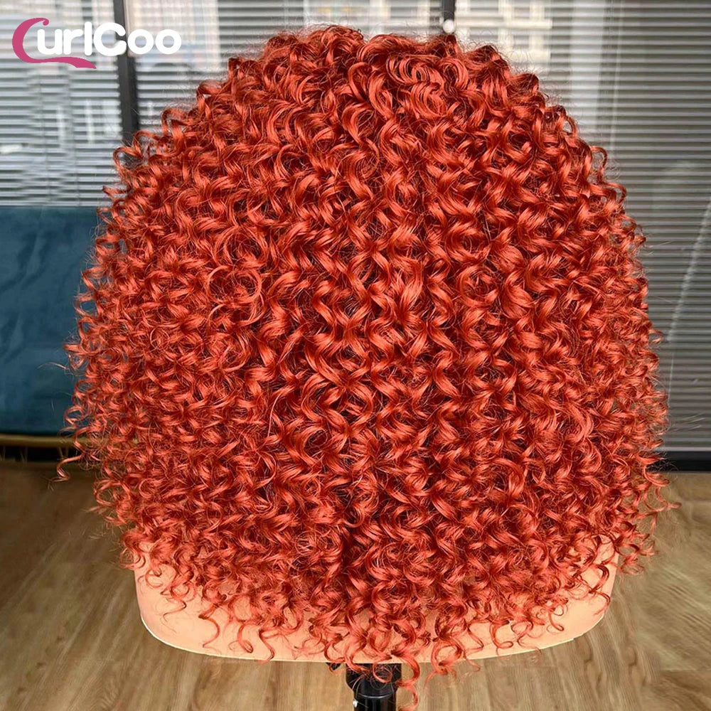 CurlyCoo Synthetic Curly Lace Front Wigs For Black Women Short Kinky Curly Bob Wig Ombre Natural Water Wave Cosplay Wig