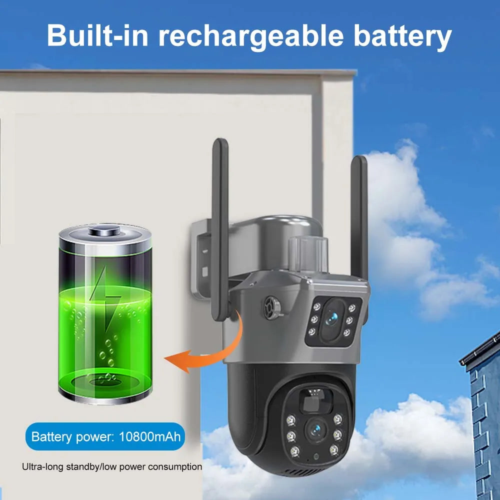 4K 8MP WiFi Solar Camera Outdoor Battery WiFi IP Cam Dual Lens Dual Screen Security-Protection Wireless Surveillance CCTV