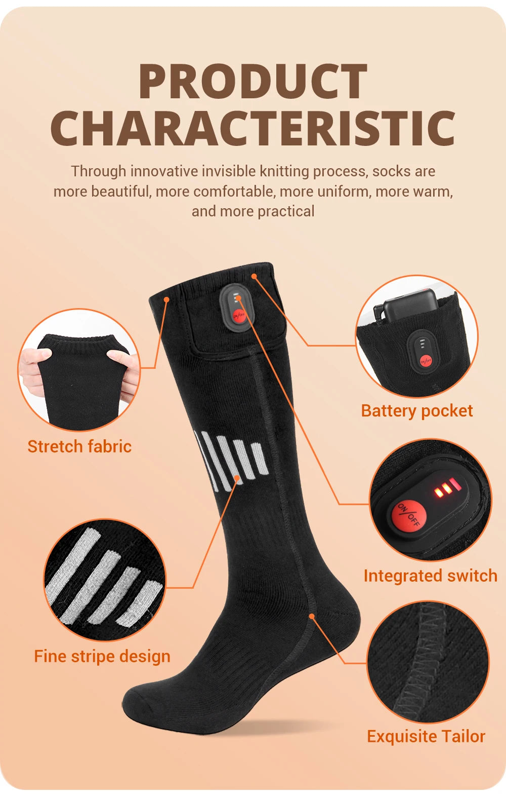 65℃ Heated Socks Winter Warmth 4000mAh USB Rechargeable Heating Socks Outdoor Ski Heated Boots Snowmobile Skiing Sock
