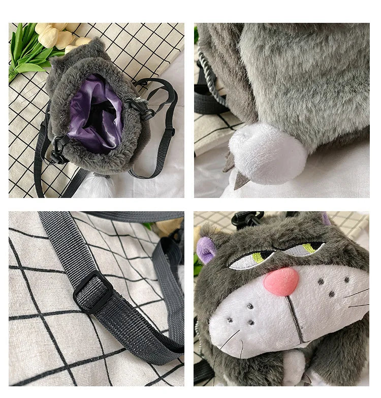 Disney Lucifer Cat Backpack Women Plush Bag Anime Cinderella Pet Plush Shoulder Bag Portable Drawstring High Capacity Girl Gift
