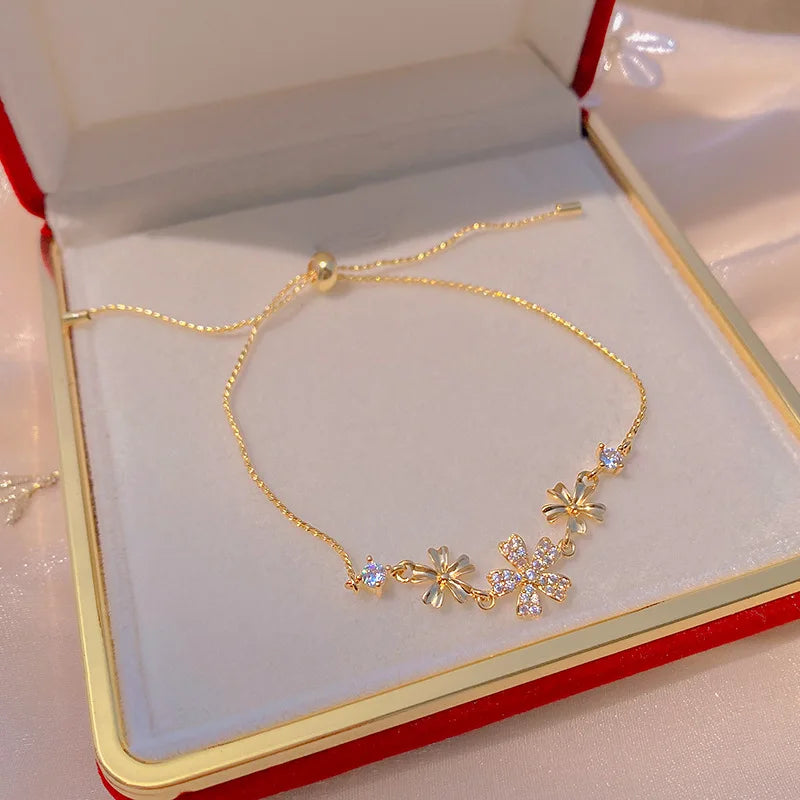 Gold Color Bracelet Set of Four Stainless Steel Sequins Rhinestone Bracelet Combination for Women Chain Bracelet Jewelry Gifts