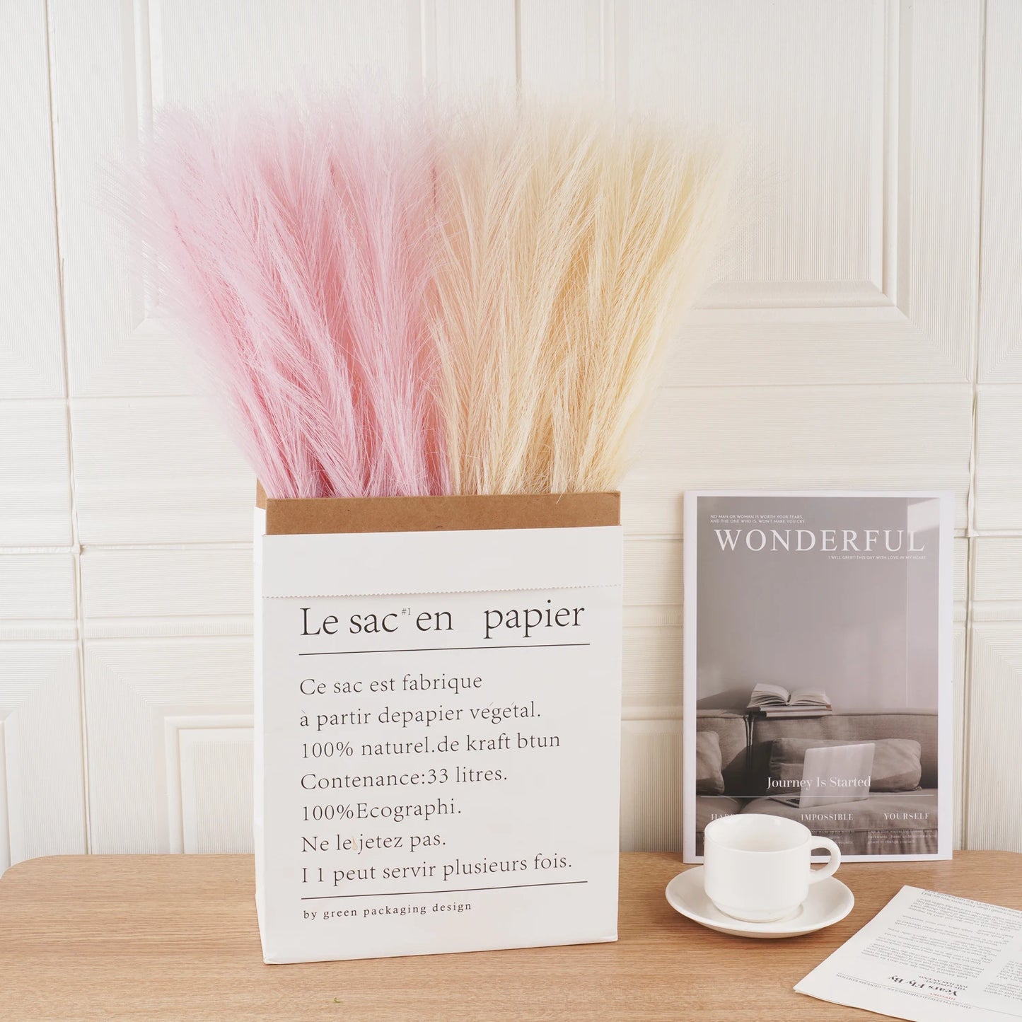 Small Artificial Pompas Grass Decor for Vase,10PCS Faux Pampas Grass Beige,Fake Fluffy Pampas Floral for Home Wedding Boho Decor