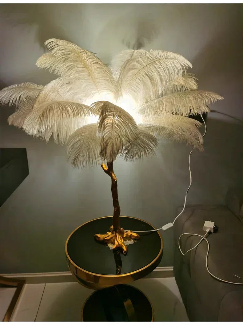 Nordic Feather Floor Lamp Light Luxury Internet Celebrity Ostrich Ins Live Broadcast Room Decoration Atmosphere Table