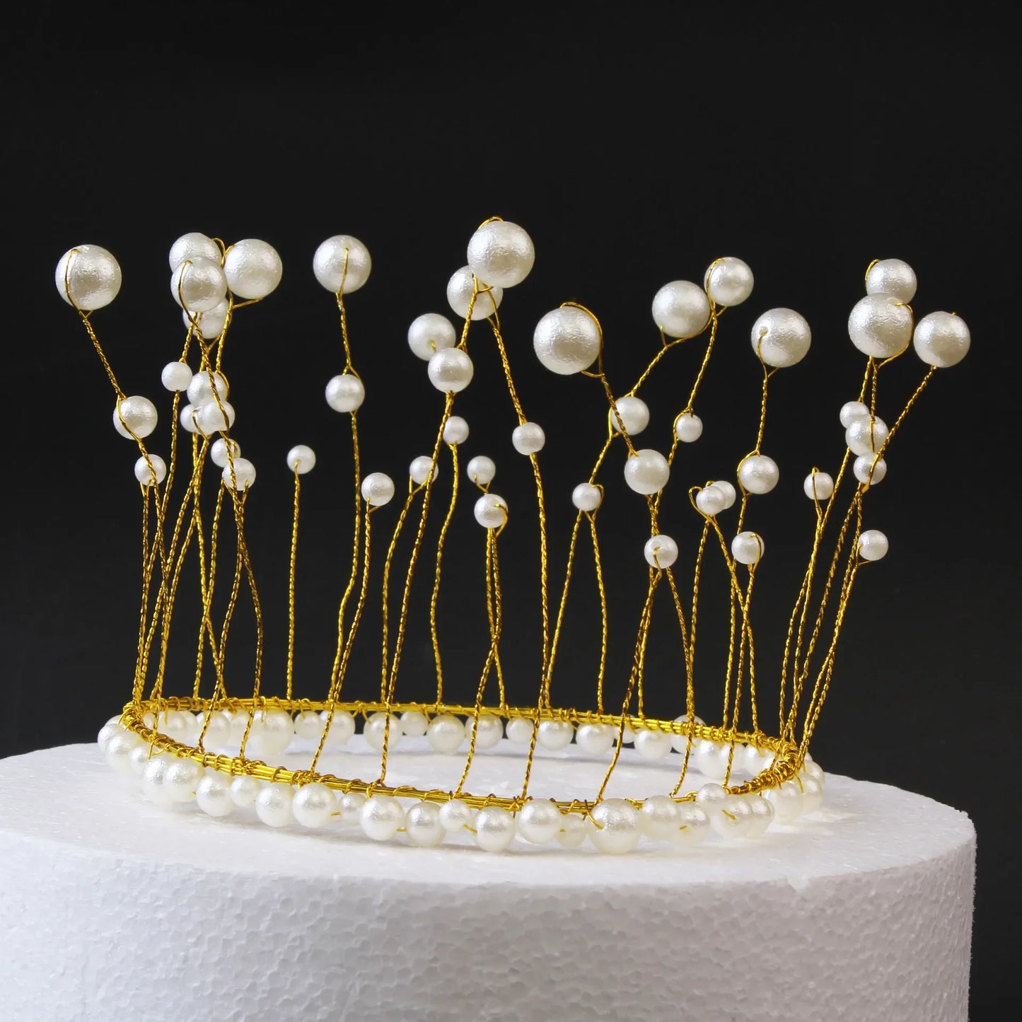 Shiny Handmade Pearl Princess Crown Cake Topper Wedding Decorating Bride and Groom Happy Birthday Hat Decoration