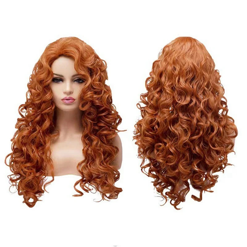 European And American Style Women's Brown Long Curly Wig Wool Curly Wig Medium Parted Chemical Fiber Wig