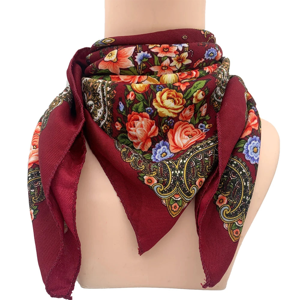 70*70cm Russian Square Scarf Women Luxury Floral Print Bandana Headband Scraves Babushka Head Wraps