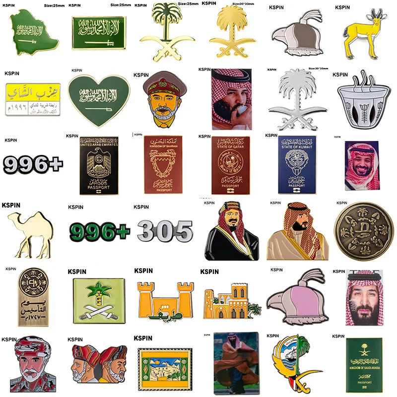 5pcs a lot Saudi Arabia Mobile Photo 3M Sticker Badge Metal Pin Broooches Pins