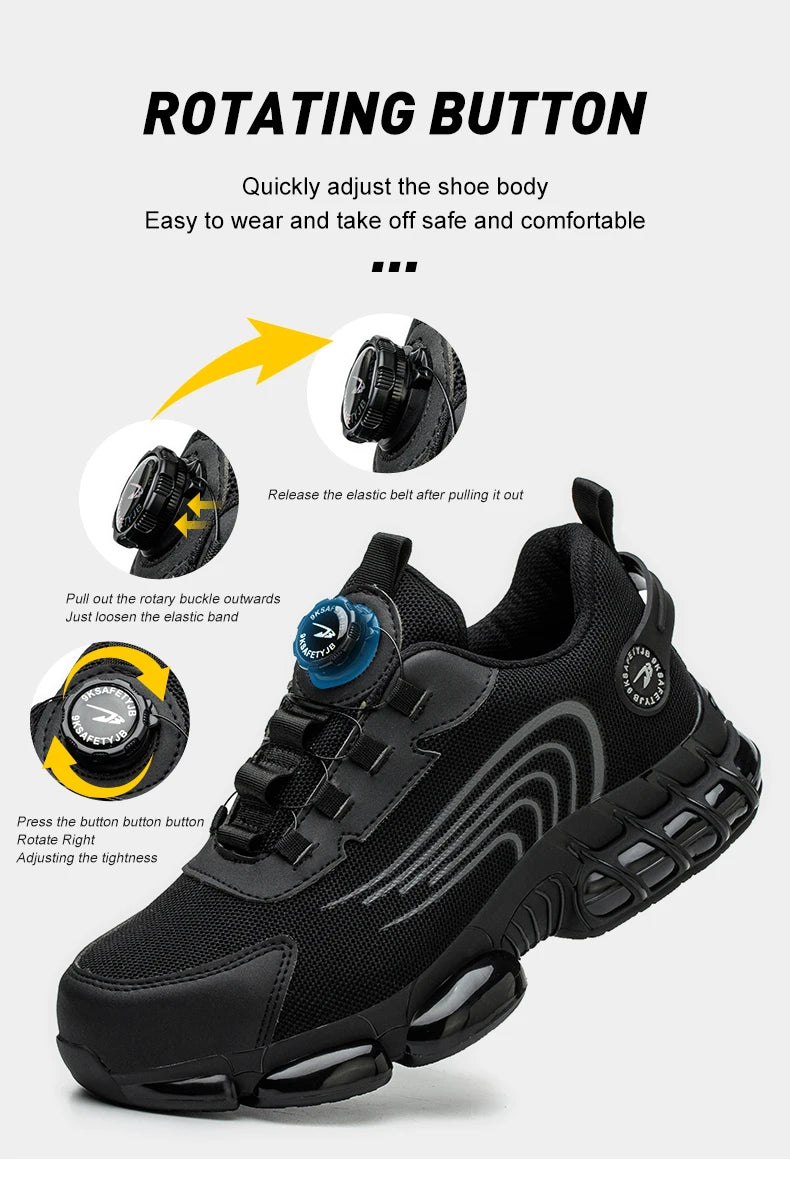 Rotating Button Safety Shoes Men Work Sneakers Indestructible Shoes Puncture-Proof Protective Shoes Work Boots Steel Toe Shoes