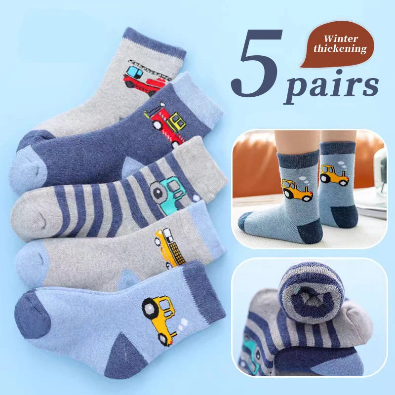 5Pairs 1-16Years Terry Socks for Children cartoon children's fashion wholesale to resell socks little car Delicate and soft
