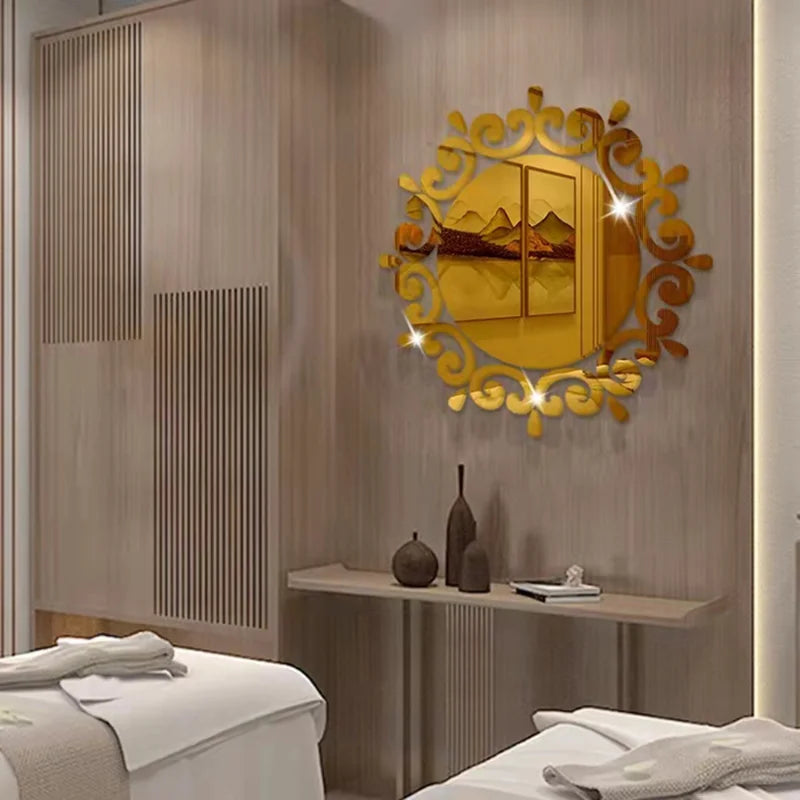 3D Acrylic Mirror Sticker Living Room Bedroom Lace Mirror Home Office Wall-Sticker Decals Stickers ECO-Friendly Home Decor