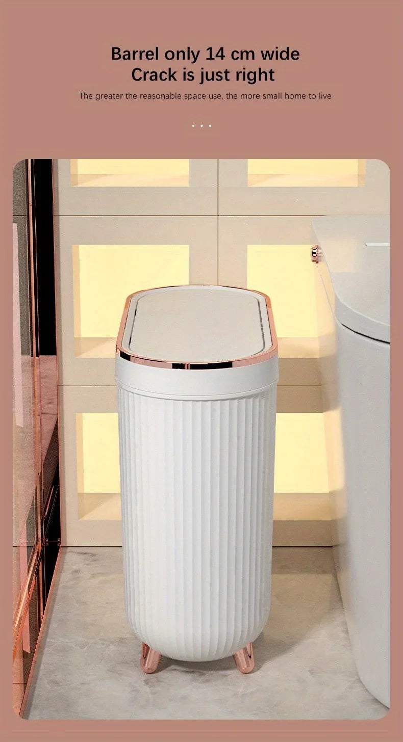 Compact Quiet-Close Trash Can for Bathroom/Bedroom - Electricity-Free, Space-Saving, with Optional Lid