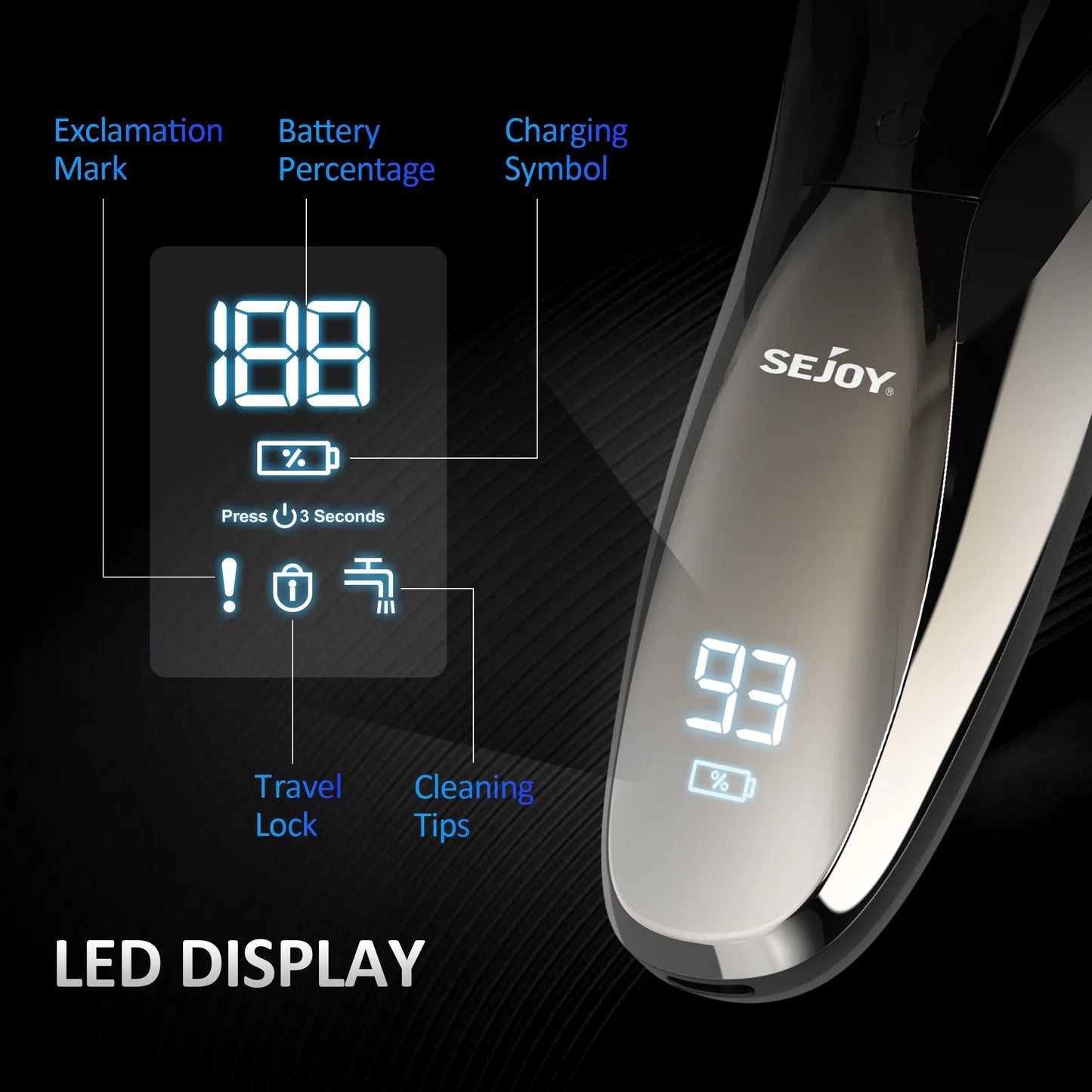 2 in 1 Electric Shaver 3D Men Razor Beard Trimmer With LCD Display IPX7 Waterproof USB Rechargeable Electric Shaving Machine