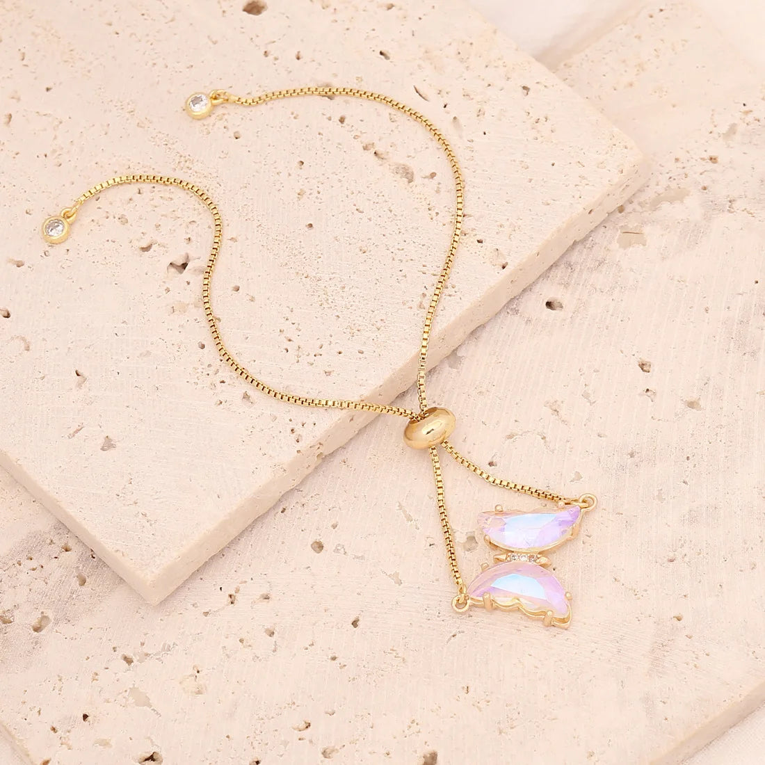 Luxurious Colorful Butterfly Zircon Stainless Steel Bracelet For Women 26cm Adjustable Bracelet Jewelry Gifts 18K Gold Plated